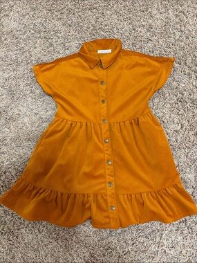 Copper Key Girls' Button-Front Dress in Mustard Orange